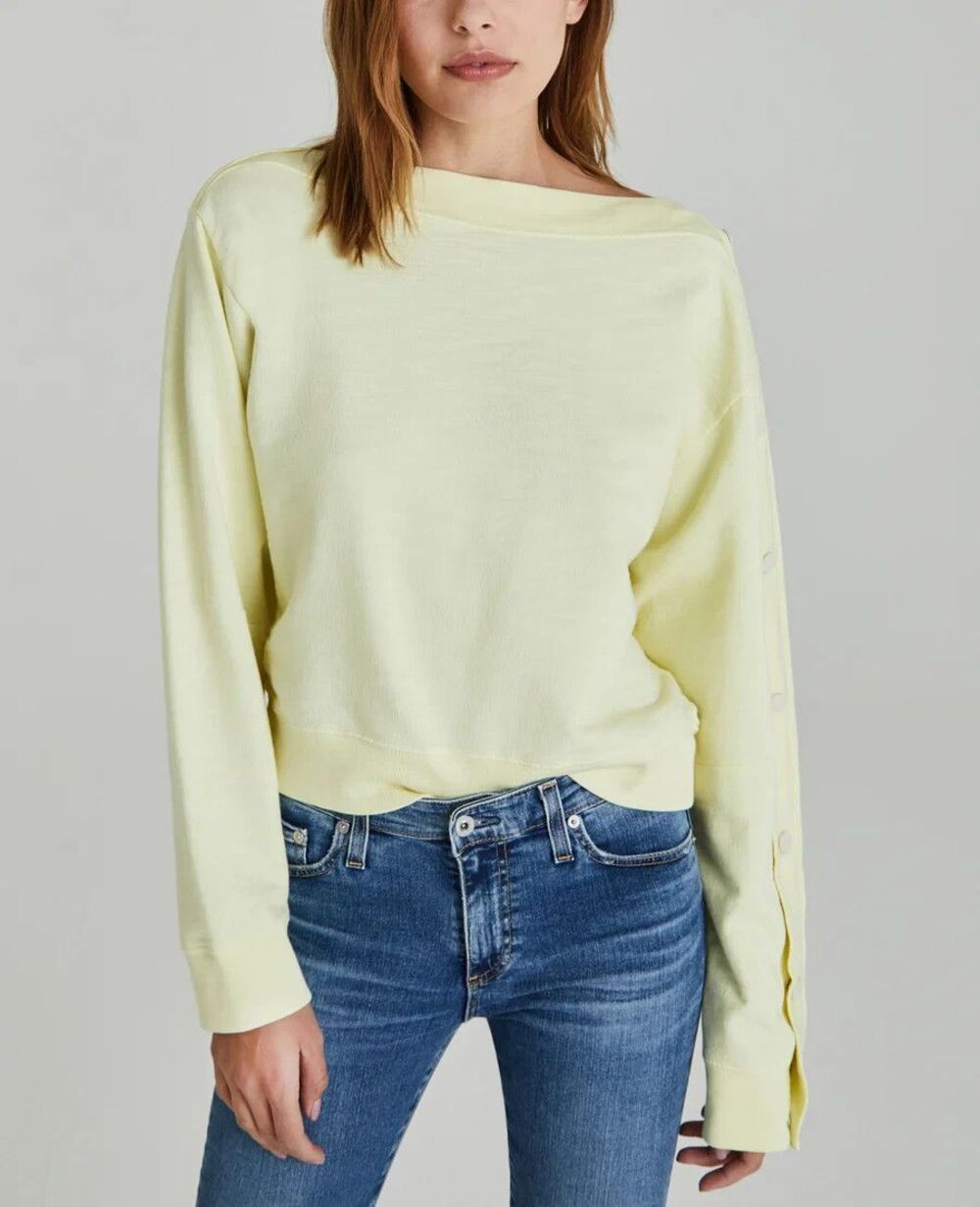AG Adriano Goldschmied Small Cyra Snap Button Sweatshirt Citrus Mist Cotton NWOT